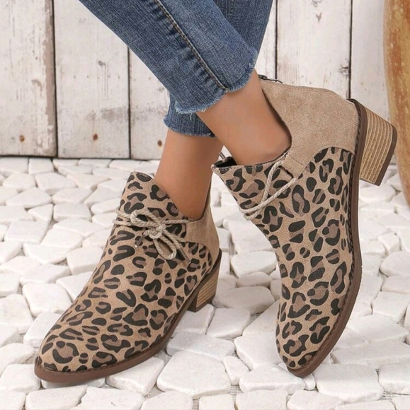 Shoes - Women Fashion Leopard Print Suede Ankle Boots,Back Zipper,Casual Shoes For Autum